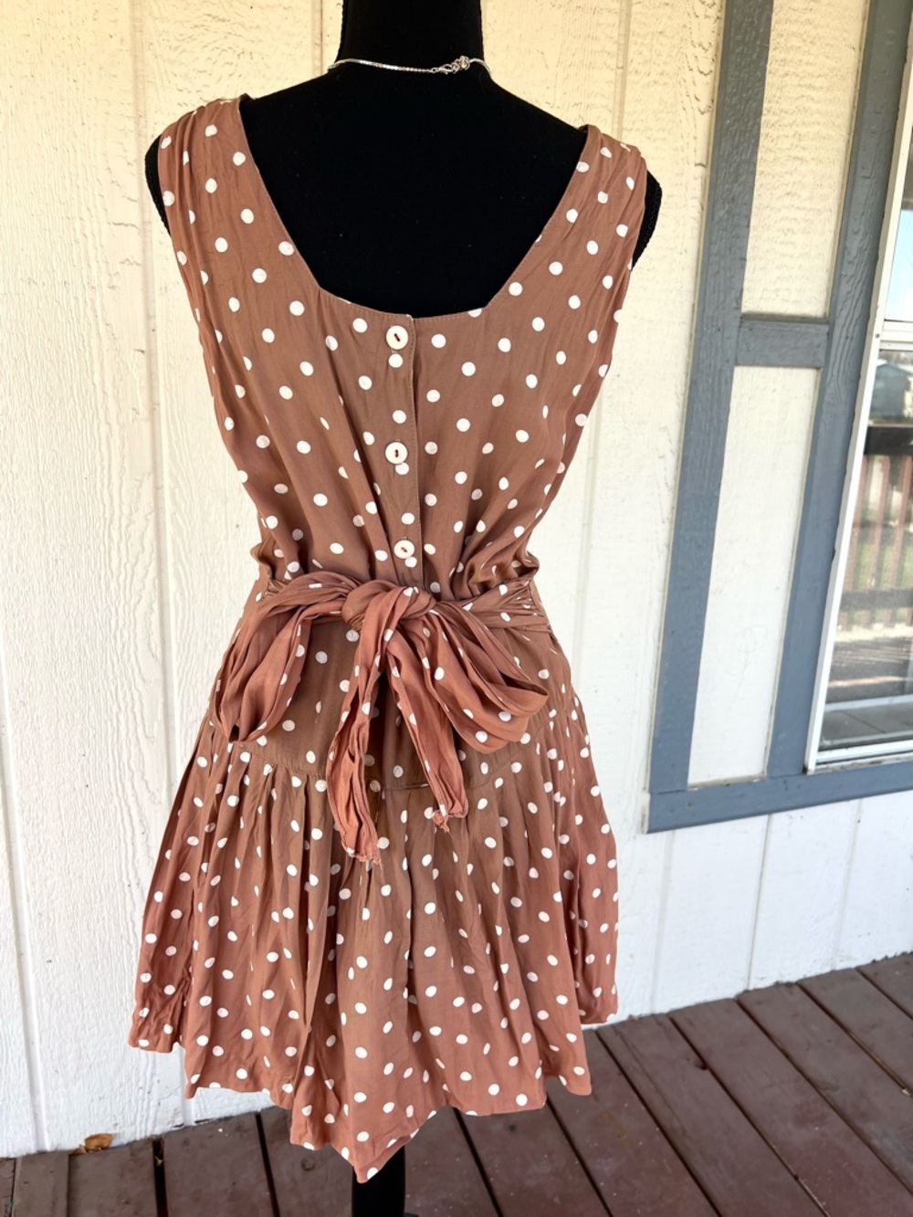 Vintage Brown Polka Dot Drop Waist Mini Dress Size 7 Cottagecore - Picture 5 of 7